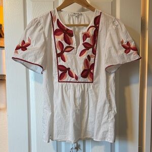Madewell White Blouse with Red Embroidery